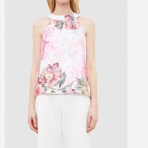 Ted Baker Chelle sleeveless pink floral blouse top size 2 PLEASE READ